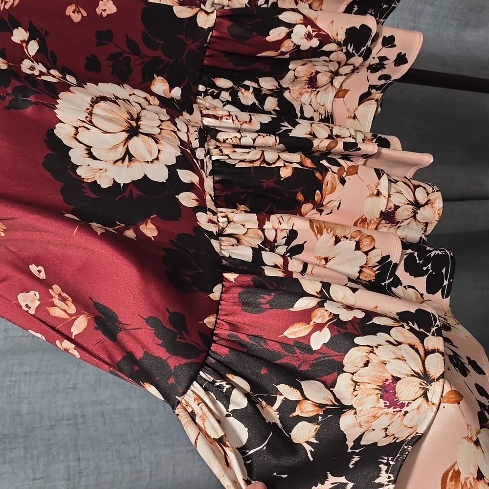 Belle Badgley Mischka Floral Halter Neck Women's Dress - Burgundy and Cream Sz14 - Picture 14 of 16